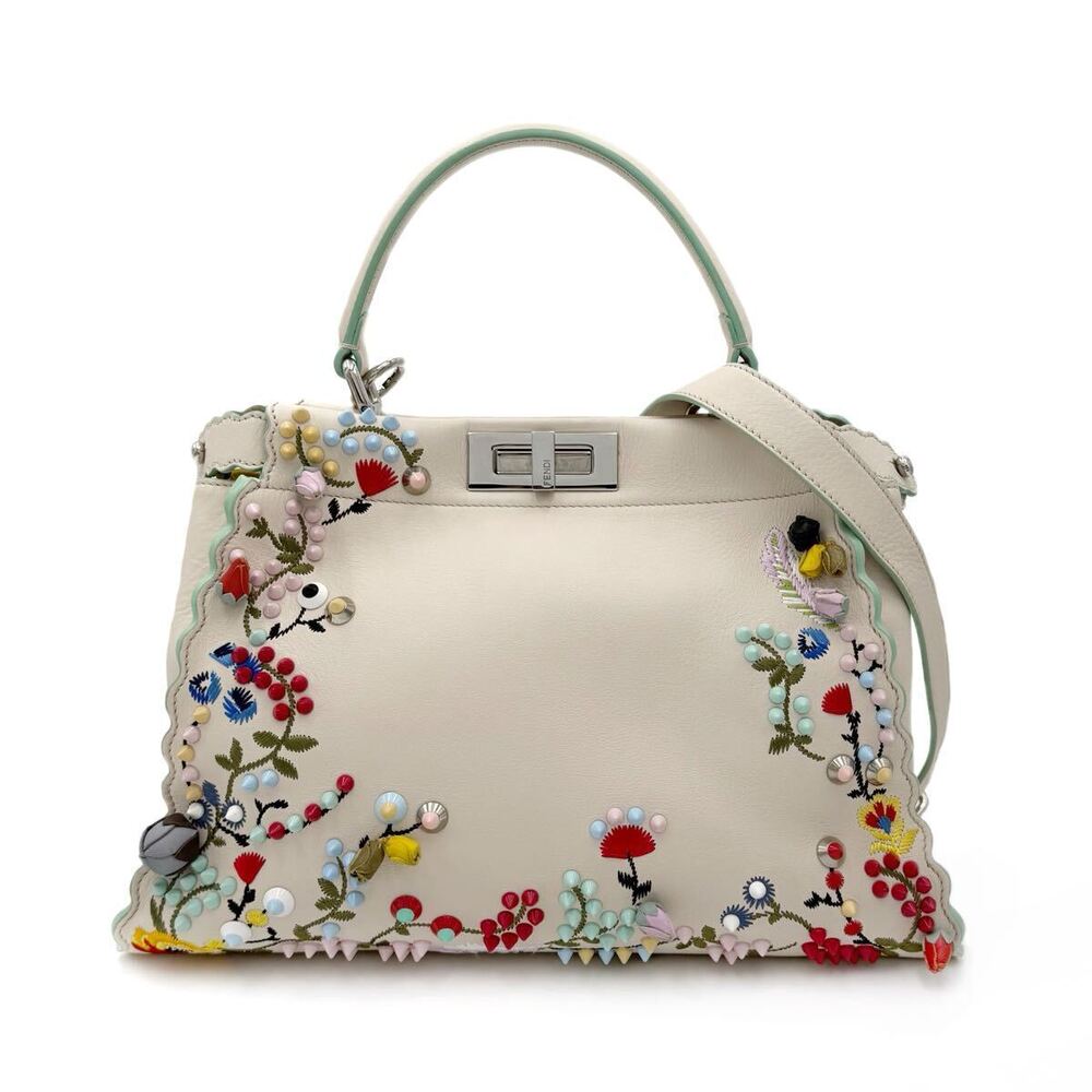 Fendi Peekaboo Handbag Flower Embroidery